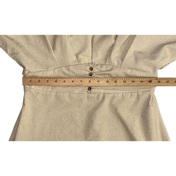 Cider Linen Blend V-Neck Solid Ruffle Ruched Midi Dress Women's 10 - Picture 6 of 10